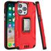 Designed for Apple iPhone 15 Plus (6.7 ) Tough Metallic Hybrid Premium Ring Kicstand Military Grade Heavy Duty Shockproof Rugged Protective Phone Case Cover [Red]