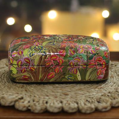 'Hand-Painted Wood Papier Mache Floral & Leaf Decorative Box'