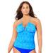 Plus Size Women's BOLD High Neck Shirred Halter Tankini Top by Swimsuits For All in Royal Abstract (Size 14)