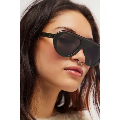 Aspen Polarized Aviator Sunglasses at Free People in Green/Smoke