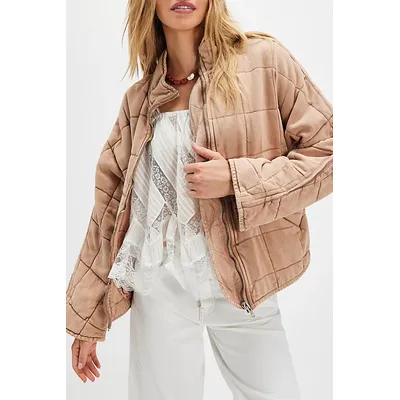 Dolman Quilted Knit Jacket at Free People in Champagne Diamonds, Size: XL