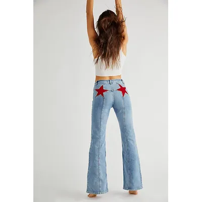 We The Free Firecracker Flare Jeans at Free People in Mid Stone Wash, Size: 29