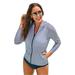 Plus Size Women's Chlorine-Resistant Zip Hoodie by Swimsuits For All in Navy Stripe (Size 8)
