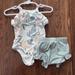 Jessica Simpson Matching Sets | Jessica Simpson Baby White Green Tropical Leaf Print Ruffled 2 Piece Outfit Set | Color: Green/White | Size: 0-3mb