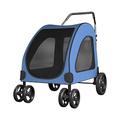 Pet Stroller Strolling Cart for Large Medium Dogs Breathable Large Space Waterproof Oxford Cloth Folding Lightweight 4 Rubber Wheel Max. Loading 121 LBS (Color : Blue)