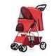 Pet Stroller Dogs Cats Strolling Cart Folding Travel Carrier Waterproof Puppy Stroller with Large Storage Basket No Zipper Entry for Medium Small Pets Up to 33-pounds (Color : Red)