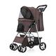 Pet Stroller Dogs Cats Strolling Cart Folding Travel Carrier Waterproof Puppy Stroller with Large Storage Basket No Zipper Entry for Medium Small Pets Up to 33-pounds (Color : Brown)