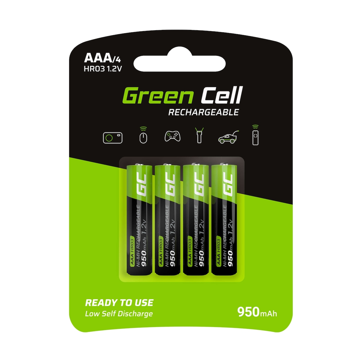 Green Cell GR03 - Wiederaufladbarer Akku - AAA - Nickel-Metallhydrid (NiMH) - 1,2 V - 4 Stück(e) - 950 mAh Image