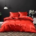 Pothuiny 5 Pieces Satin Duvet Cover Full/Queen Size Set, Luxury Silky Like Red Duvet Cover Bedding Set with Zipper Closure, 1 Duvet Cover + 4 Pillow Cases (No Comforter)