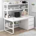 FAANAS Home Office Desk with Bookshelf and 3 Drawers PC Study Writing Desk Student Writing Study Table Modern Simple Computer Desk/Workstation(39 Inch, White)