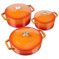 Cooks Professional Cast Iron Casserole Set of 3 | 20cm, 26cm & 28cm | 2.8L, 5.8L & 4.3L Dishes | Enamelled Cast Iron Pans with Lids | Non Stick Interior | For All Hob Types | Graduated Orange