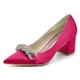 TarfiC Womens Bridal Wedding Satin Rhinestone Closed Toe Pointed Toe Pumps Ladies Slip On Prom Bridesmaid Pumps Shoes Rose Red