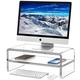 Egchi Acrylic Monitor Stand, 2 Tiers Clear Monitor Riser Computer Stand for Office, Home, Office, 5.5 Inches Hight PC Desk Stand for Keyboard Storage, Premium Platform for Laptop Printer TV Screen