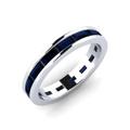 Blue Sapphire Baguette 4x2mm Channel Set Eternity Band Ring | Sterling Silver 925 With Rhodium Plated | Beautiful Emerald Cut Eternity Promise Ring For Woman's And Girls (J)