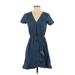 J.Crew Mercantile Casual Dress - Wrap V Neck Short sleeves: Blue Solid Dresses - Women's Size Small