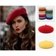 Béret en laine rouge style artiste français bonnet d'hiver chaud rétro couleur unie béret en laine