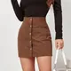 Jupe portefeuille en velours côtelé pour femmes jupe courte taille haute couleur unie fermeture