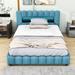 Red Barrel Studio® Queen Platform Bed w/ Headboard & Slats Wood & /Upholstered/Linen in Blue | 37 H x 64 W x 85 D in | Wayfair