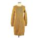 Ports 1961 Casual Dress - Sweater Dress Crew Neck 3/4 sleeves: Yellow Print Dresses - Women's Size X-Small