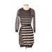 3.1 Phillip Lim Casual Dress - Sweater Dress Crew Neck 3/4 sleeves: Black Stripes Dresses - Women's Size X-Small