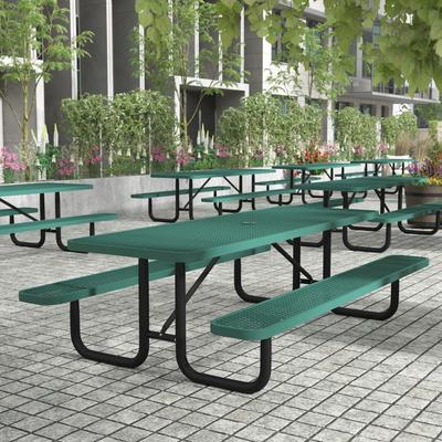 Commercial Grade Expanded Mesh Metal Outdoor Picnic Table - 95.75"D x 57.5"W x 30"H