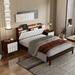 3-Pieces Bedroom Sets, Wood Platform Bed with USB, LED Light and Two Nightstands