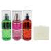 Bath & Body Works Scents of the Season Mini Gift Set of 3 Fragrance Mists Travel Size With a Natural Oats Sample Soap.