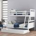 White Twin over Full Bunk Bed with Inclined Ladder and Trundle