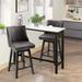 Set of 2 PU Leather Swivel Bar Stools with Nailhead Trim and Wood Legs