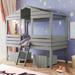 Gray Twin Size Low Loft Wood House Bed