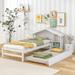 White Twin Bed with Roofed Bookcase Headboard, Pull-Out Trundle