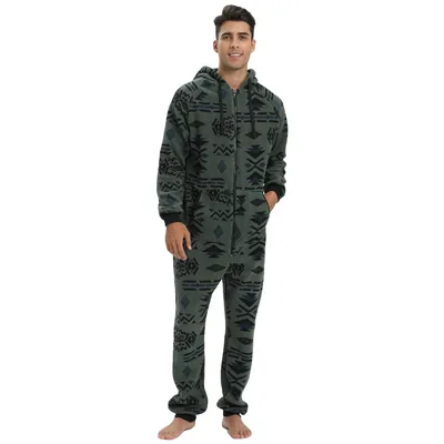 Winter Flanell Männer Overall Pyjama verdickt warme Kapuze Onesies Nachtwäsche Kigurumi lose Korallen Fleece Home Wear Lounge wear Image