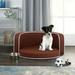 30 Brown Round Pet Sofa Dog sofa Dog bed Cat Bed Cat Sofa with Wooden Structure and Linen Goods White Roller Lines on the Edges Curved Appearance pet Sofa with Cushion