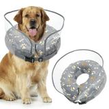 Qweryboo Inflatable Dog Cones Donut Collar Alternative After Surgery Neck Donut Stop Licking Surgical Recovery Comfy Comfortable Soft Pillow Cones Elizabethan Collars for Large Dogs(Grey-L)