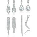 Sparkle and Shine with 4 Pairs of Silver Clip on Earrings for Women - Rhinestone Tassel Chandelier Teardrop Dangles - Affordable Fashion Jewelry by
