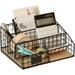 Namzi Office Desk Organizer Office Supplies Caddy 5 Compartments Metal Desktop Organizers Storage with Removable Wooden Partition Black
