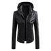 JDEFEG Winter Clothes for Women Petite Womens Long Sleeve Leather Jacket Motorcycle Leather Jacket Pu Leather Jacket Fashion Womens Jacket Coat with Detachable Hat Light Tan Jacket Pu Black Xxl