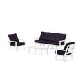 POLYWOODÂ® Prairie 4-Piece Deep Seating Set with Sofa in White / Navy Linen