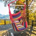 Hanging Rope Hammock Chair Swing Seat Cotton Canvas Hanging Chairs For Bedrooms Porch Chair Outdoor With 2 Pillows (Rainbow)