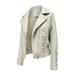 LBECLEY 8Ball Jacket Womens Women Slim Jacket Artificial Leather Coat Lapel Zipper Bandage Biker Motorcycle Short Fashion Outwear Coat Cropped Beige L