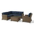 Maykoosh Lakefront Luxury 5Pc Outdoor Wicker Sectional Set Sangria/Weathered Brown - Right Side Loveseat Left Side Loveseat Corner Chair Arm Chair & Sectional Glass Top Coffee Table