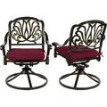 VIVIJASON 2-Piece Outdoor Bistro Swivel Dining Chairs Patio Cast Aluminum Dining Rocker Chairs Patio Furniture Chair Set with Cushion for Balcony Lawn Garden Backyard (Antique Bronze/Red Cushion)