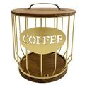Coffee Holder with Wood Lid Capacity Coffee Storage Container Basket Round Coffee Holder Case for Counter Gold