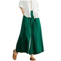 QUYUON Cargo Pants for Women Sale Pants for Casual Summer Elastic High Waist Linen Pant Pockets Cropped Trouser Motorcycle Pants Long Pant Leg Length Dressy Style P3848 Green M