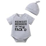 Newborn Baby Boys Clothes Baby Boys One-piece Romper Bodysuit 0-1 Months Baby Boys Short Sleeve Letter Print Romper Hat 2PCS Set Gray