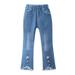 Kids Toddler Little Baby Girl Flare Jeans Bell Bottom Denim Pants Elastic High Waist Ripped Trousers with Butterfly Decoration