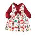 Frobukio Kids Girls Christmas Dress Vintage Santa Claus Print Long Sleeve Mini Dress Elegant Bow Party Dress