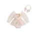 Pudcoco Baby Girls 2 Piece Fall Outfits Floral Long Sleeves Mesh Tulle Romper Dress and Cute Headband for Toddler Infant