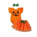 KDFJPTH Toddler Girl Fall Outfits Kids Outfit Pumpkins Letters Prints Romper Skirt Hairband 3Pcs Children Clothes Sets