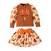 Youmylove Kids Toddler Baby Girl Fall Winter Thanksgiving Turkey Pumpkin Print Pullover Outfit Long Sleeve Sweatshir Bowknot Skirt 2Pcs Clothes Set